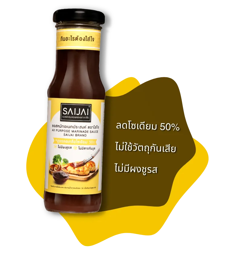 ซอสหมักอเนกประสงค์ ตราใส่ใจ ลดโซเดียม 50% ไม่ใช้วัตถุกันเสีย ไม่มีผงชูรส